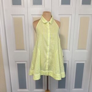 Anthropologie Yellow White Striped Seersucker Open Back Halter Top OB1953539 L